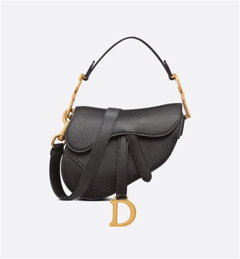 Mini Saddle Bag with Strap Black Grained Calfskin 